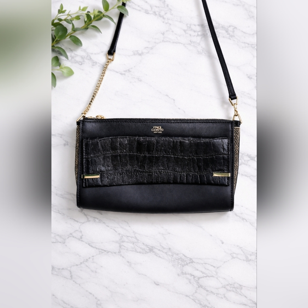 Vince Camuto Black Karma Croco Embossed Crossbody Bag